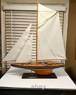Awesome Detailed Display Hand Crafted Wood Model Large Yacht Boat On Base