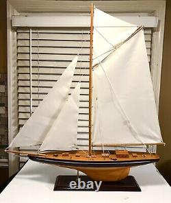 Awesome Detailed Display Hand Crafted Wood Model Large Yacht Boat On Base