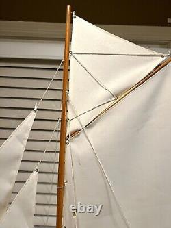 Awesome Detailed Display Hand Crafted Wood Model Large Yacht Boat On Base