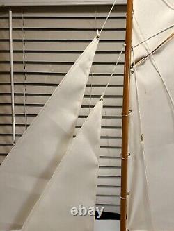 Awesome Detailed Display Hand Crafted Wood Model Large Yacht Boat On Base