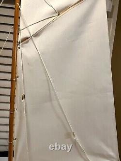 Awesome Detailed Display Hand Crafted Wood Model Large Yacht Boat On Base