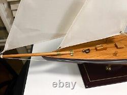 Awesome Detailed Display Hand Crafted Wood Model Large Yacht Boat On Base