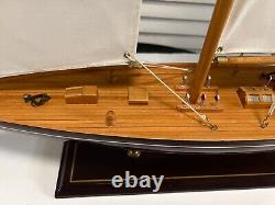 Awesome Detailed Display Hand Crafted Wood Model Large Yacht Boat On Base