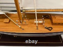 Awesome Detailed Display Hand Crafted Wood Model Large Yacht Boat On Base