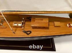 Awesome Detailed Display Hand Crafted Wood Model Large Yacht Boat On Base