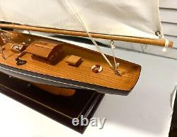 Awesome Detailed Display Hand Crafted Wood Model Large Yacht Boat On Base