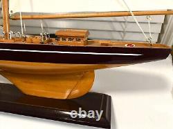 Awesome Detailed Display Hand Crafted Wood Model Large Yacht Boat On Base