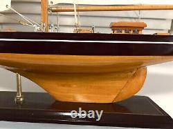 Awesome Detailed Display Hand Crafted Wood Model Large Yacht Boat On Base