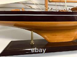 Awesome Detailed Display Hand Crafted Wood Model Large Yacht Boat On Base