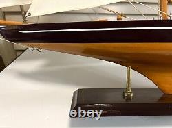 Awesome Detailed Display Hand Crafted Wood Model Large Yacht Boat On Base