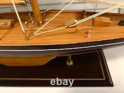 Awesome Detailed Display Hand Crafted Wood Model Large Yacht Boat On Base