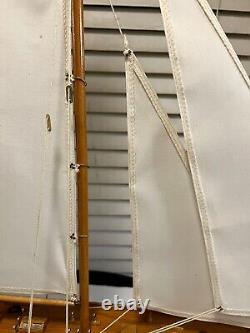 Awesome Detailed Display Hand Crafted Wood Model Large Yacht Boat On Base
