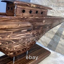 Beautiful Hand Carved One Of A Kind Art Ship Boat Model Decor 37LX 14H X 6.5W