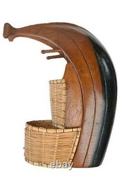 Beautiful Vintage Gondola Model Boat Wood Oars Wicker