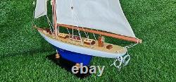 Blue Columbia Sailing Yatch Boat Wooden Model 27 Model Ship Handmade Decor Gift