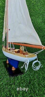 Blue Columbia Sailing Yatch Boat Wooden Model 27 Model Ship Handmade Decor Gift