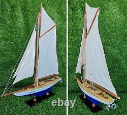 Blue Columbia Sailing Yatch Boat Wooden Model 27 Model Ship Handmade Decor Gift