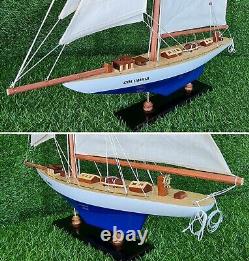 Blue Columbia Sailing Yatch Boat Wooden Model 27 Model Ship Handmade Decor Gift