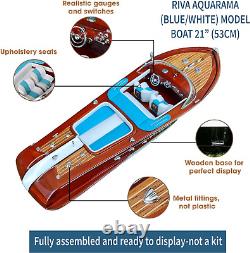 Blue Italian Speed Boat Ship Wooden Model 21 52Cm Luxury Handmade Home Desk Dis