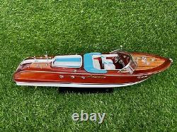 Blue Riva Aquarama Speed Boat Model Wooden Top Shelf Decoration Handmade Gift