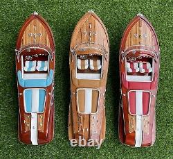 Blue Riva Aquarama Speed Boat Model Wooden Top Shelf Decoration Handmade Gift