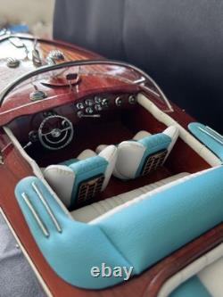 Blue Riva Aquarama Wooden Model Ship Scale 116, Riva Speed Boat Handmade Luxury