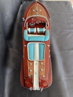 Blue Riva Aquarama Wooden Model Ship Scale 116, Riva Speed Boat Handmade Luxury
