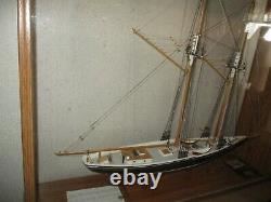 Bluenose Built Wood Model Schooner 164 scale with cabinet, stamp, coin, photo