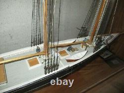 Bluenose Built Wood Model Schooner 164 scale with cabinet, stamp, coin, photo