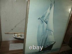 Bluenose Built Wood Model Schooner 164 scale with cabinet, stamp, coin, photo