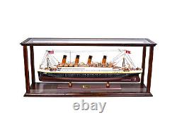 Brown Table Top Ship Model Wood Display Case 32 Med. Ocean Liner & Cruise Ships