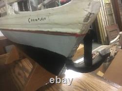 C1940's vintage folk art boat model lake steamer CHAMPLAIN 34 L x 28 H x 8 W