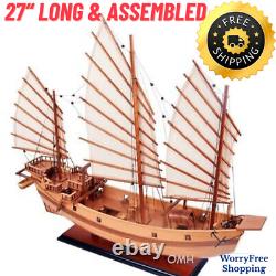 Chinese'Junk' Replica BOAT MODEL Sailboat Wood Ships Home Office Nautical Decor