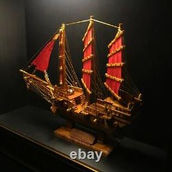 Chinese Junk Wood Boat Model Decorative Fully Assembled Frame Downlight BlackBox