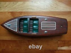 Chris Craft Barrel Back Runabout Mahogany Wood Model Wooden Boat Green Vtg 1940