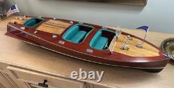 Chris Craft Triple Cockpit Painted Speed Boat Wooden Model 30 X 9.5