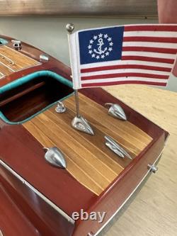 Chris Craft Triple Cockpit Painted Speed Boat Wooden Model 30 X 9.5