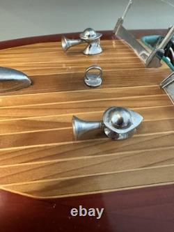 Chris Craft Triple Cockpit Painted Speed Boat Wooden Model 30 X 9.5