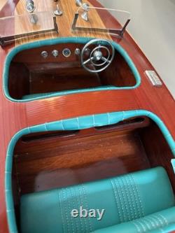 Chris Craft Triple Cockpit Painted Speed Boat Wooden Model 30 X 9.5