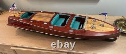 Chris Craft Triple Cockpit Painted Speed Boat Wooden Model 30 X 9.5