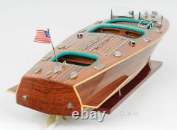 Chris Craft Triple Cockpit Speed Boat Wooden Model 32 Handcrafted Varnished