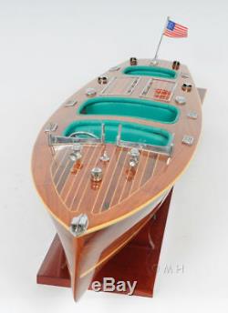 Chris Craft Triple Cockpit Speed Boat Wooden Model 32 Handcrafted Varnished