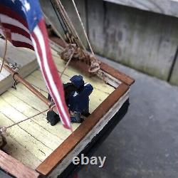 Custom-made hand carved USS Constitution wooden sailing ship model boat 24 in