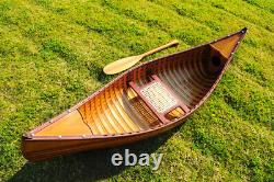 Display Cedar Wood Strip Built Canoe 6' Wooden Model row Boat With Ribs New