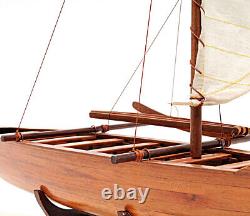 Display Hawaiian CANOE MODEL Outrigger Wooden Sailboat Boat Nautical Decor Gift