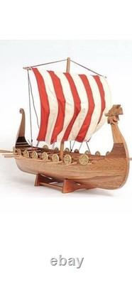 Drakkar Viking Long Boat Fully-Assembled Decorative Wood Model Oars Sail Stand