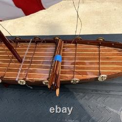 Drakkar Viking Long Boat Fully-Assembled Decorative Wood Model Oars Sail Stand