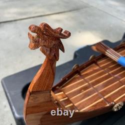 Drakkar Viking Long Boat Fully-Assembled Decorative Wood Model Oars Sail Stand