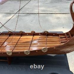 Drakkar Viking Long Boat Fully-Assembled Decorative Wood Model Oars Sail Stand