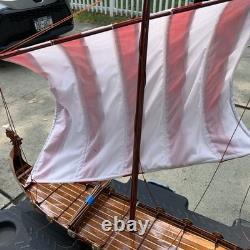 Drakkar Viking Long Boat Fully-Assembled Decorative Wood Model Oars Sail Stand